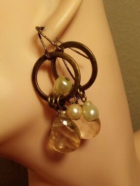 Handcrafted Pearl & Crystal Drop Earrings in Gold Tone